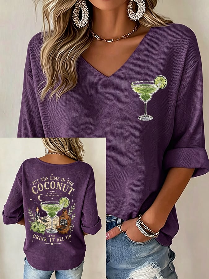 Women's Midnight Margaritas Print V Neck Top