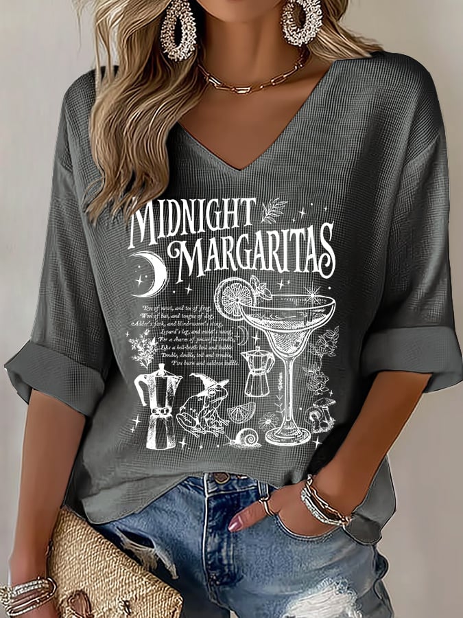 Women's Midnight Margaritas Print V Neck Top
