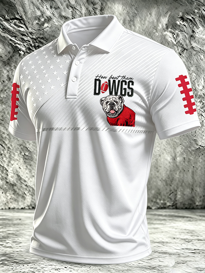 Men'S Retro Football Print Polo T-Shirt