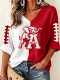 Women'S Rugby Patterned Waffle V-Neck Top