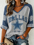 Women'S Rugby Patterned Waffle V-Neck Top