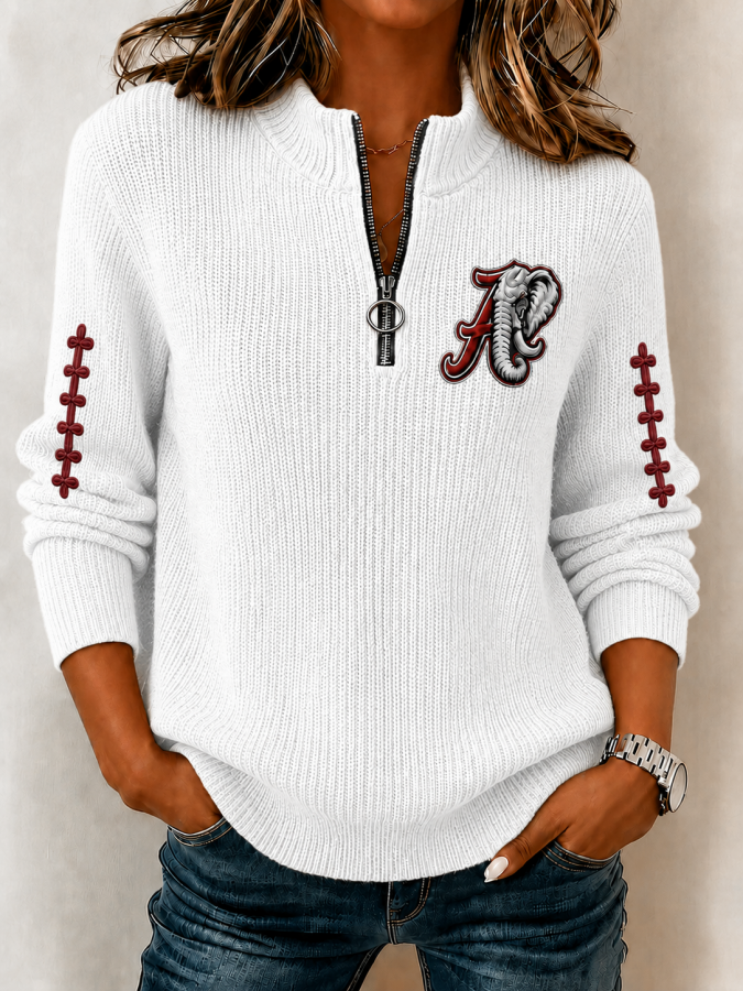 Women'S  Football  Printed Detachable Collar Zip-Up Casual Long-Sleeved Sweatshirt