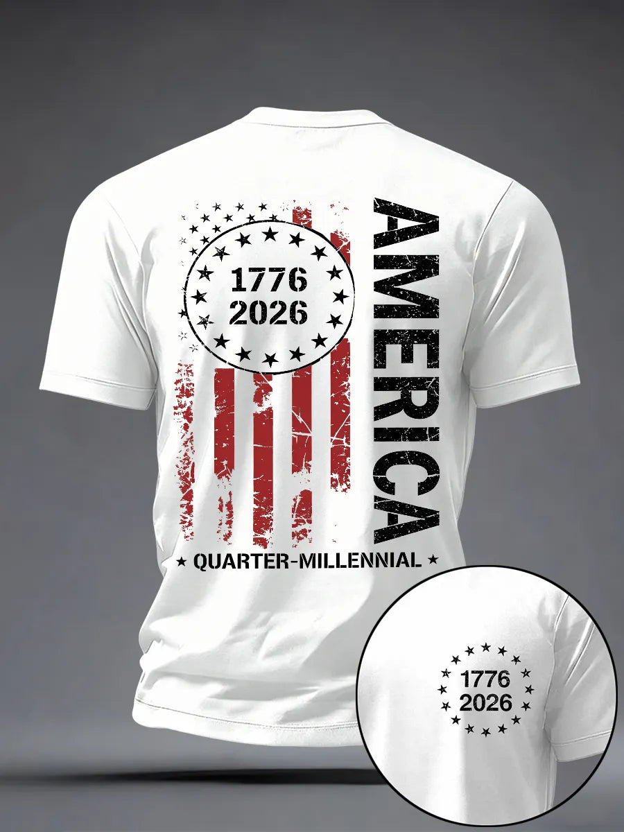 Men'S Casual American 1776-2026 Anniversary Celebration Commemorative Printed Short Sleeved T-Shirt