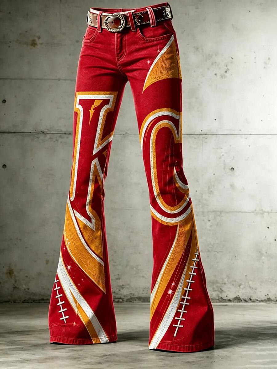Women's Football Printed Denim Pants