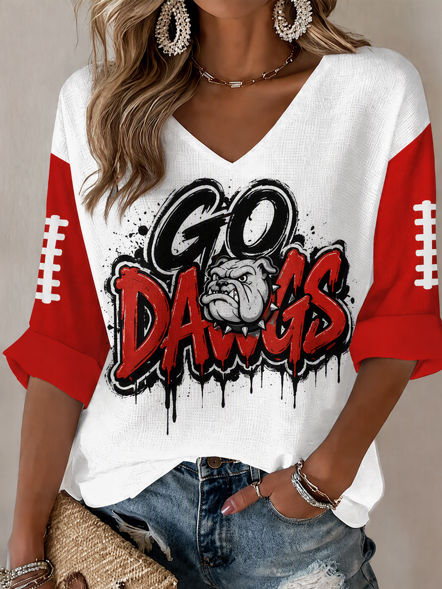 Women'S Football Print Waffle  Top