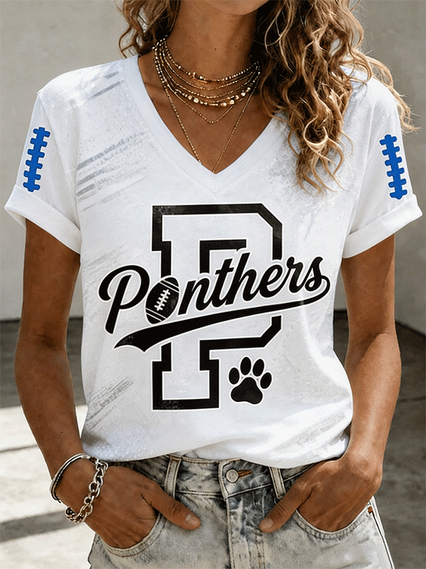 Women's Football Printed V-neck T-shirt