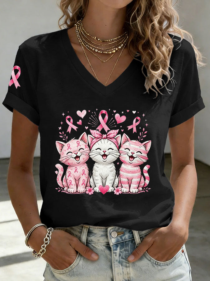 Women'S Breast Cancer Awareness Print Casual T-Shirt