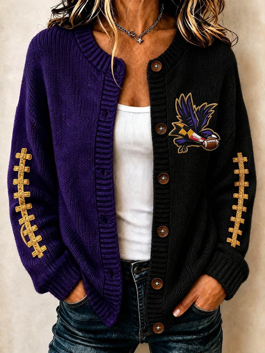 Women's Football Printed Knitted Cardigan