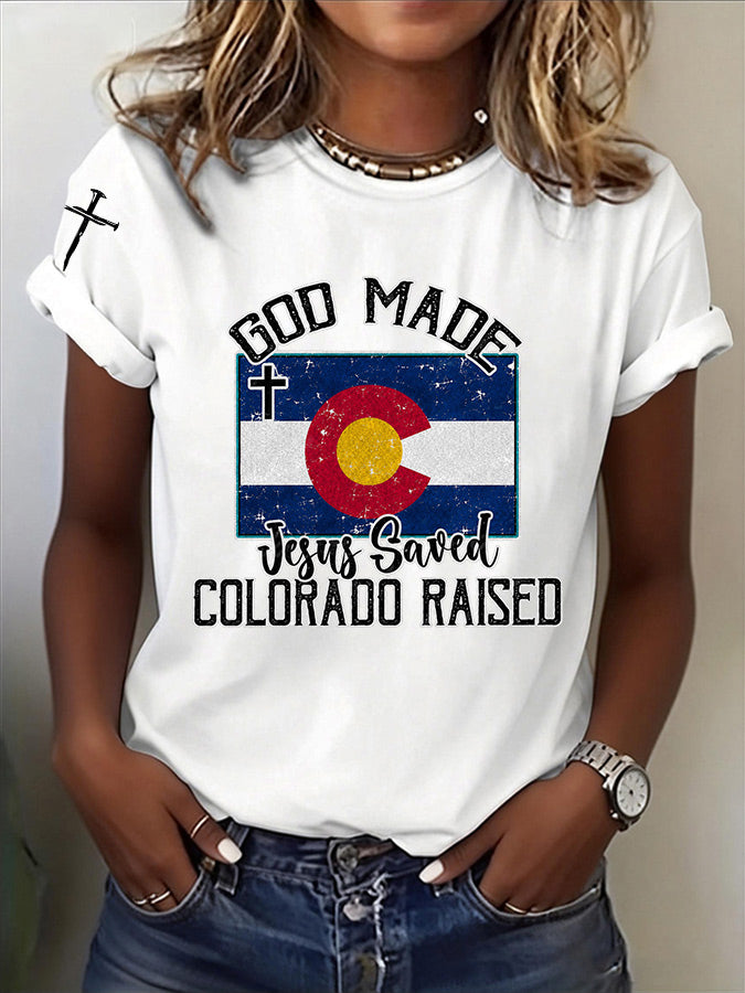 Women'S Casual COLORADO STRONG Mountain Fire Printed Round Neck Casual Short Sleeved T-Shirt