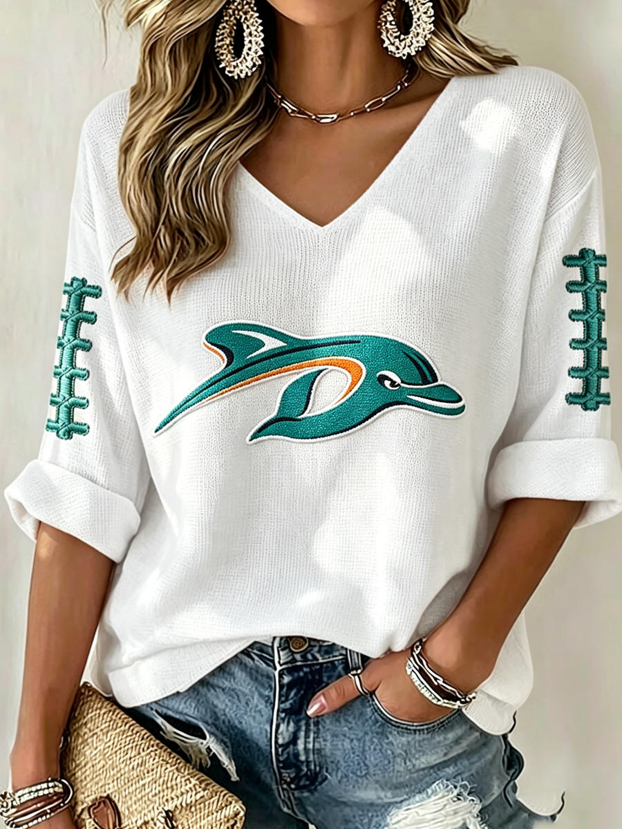 Women'S Rugby Patterned Waffle V-Neck Top