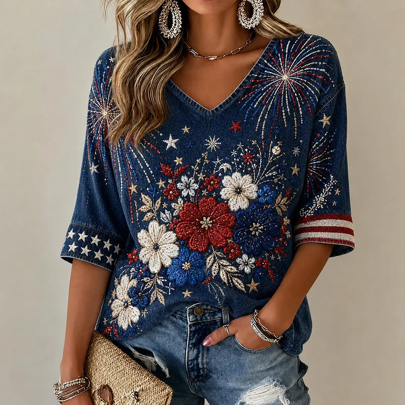 Women's American Retro Floral Print Casual Top
