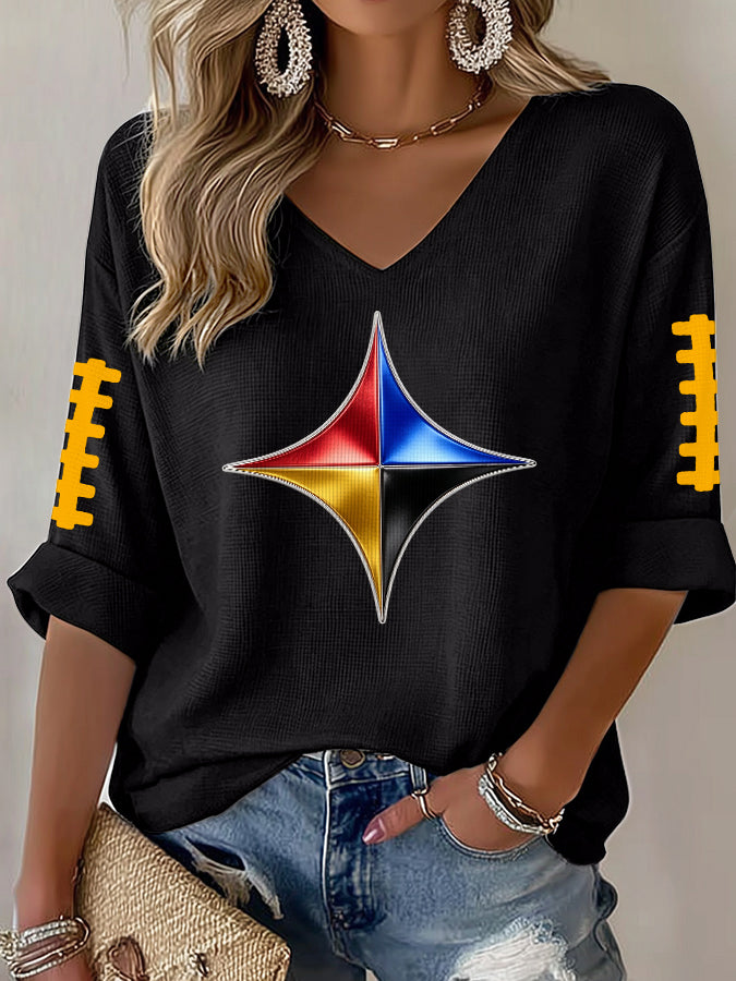 Women'S Football Print Waffle Top