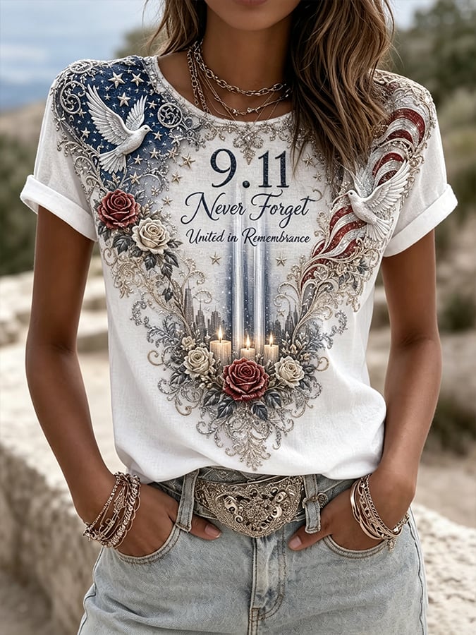 Women's  Retro  9.11 Never Forget Print T-shirt