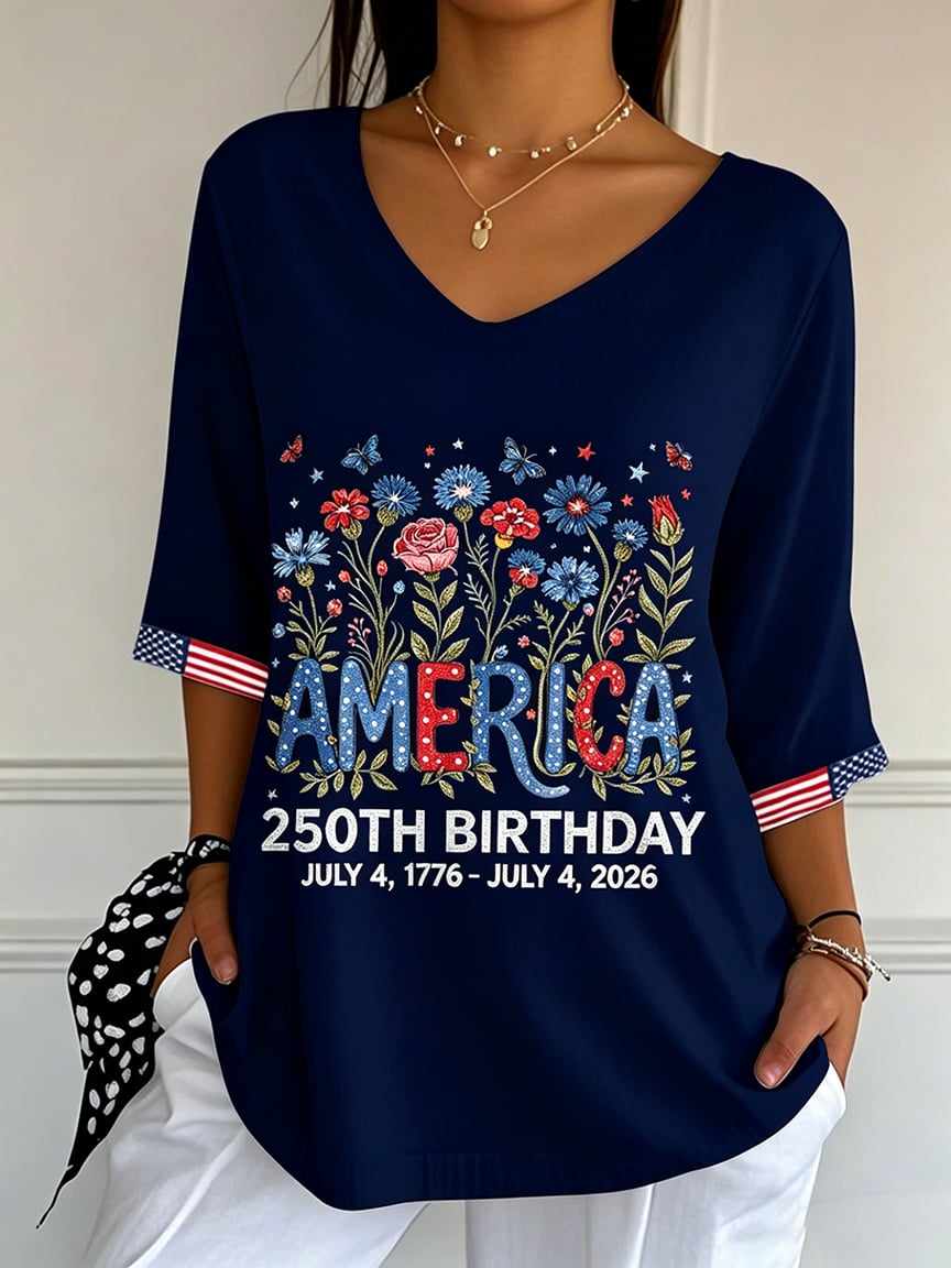 Women's 250th Anniversary  Flower Art  Print Top