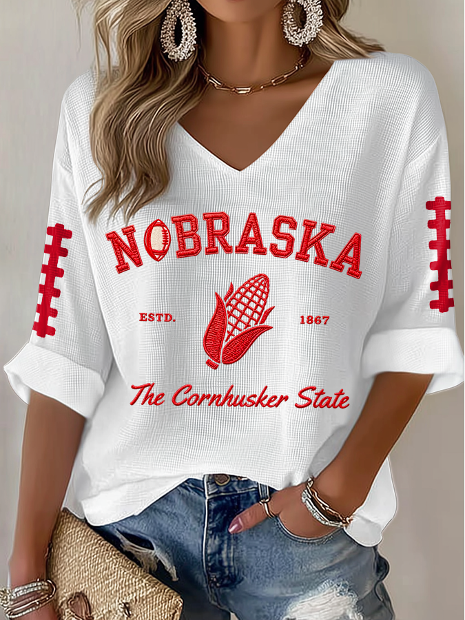 Women'S Football Print Waffle Top
