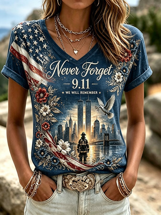 Women's  Retro  9.11 Never Forget Print T-shirt
