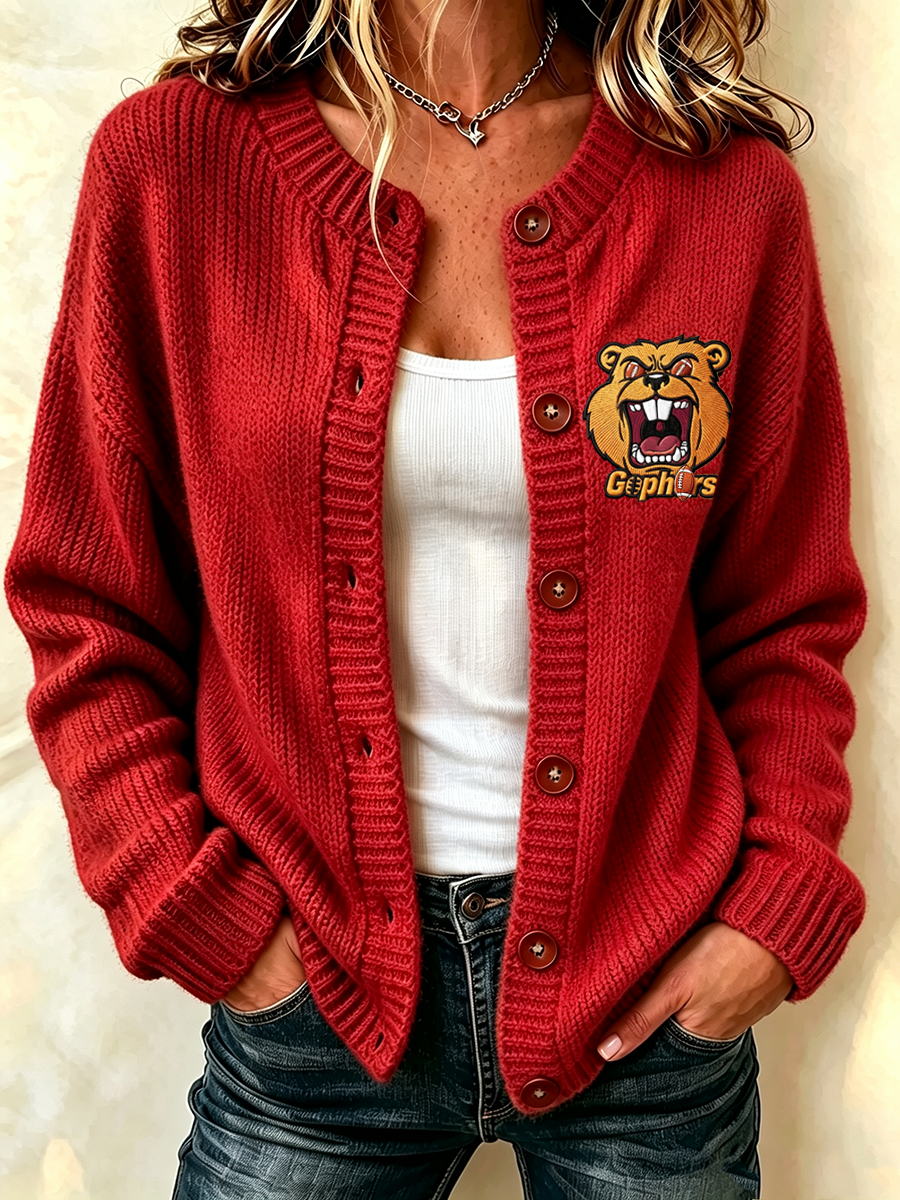 Women'S Casual Football Plant Knitted Cardigan Top