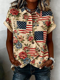 Women's Casual Retro Cotton-Linen Patriotic Shirt