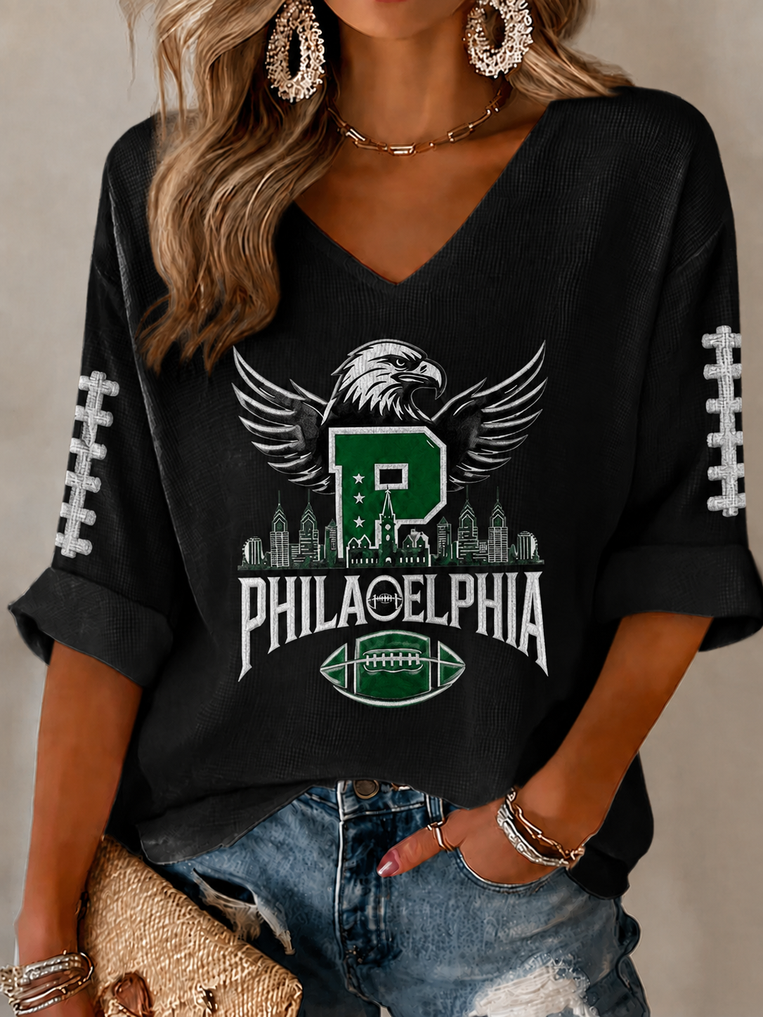 Women'S Football  Print Waffle  Top