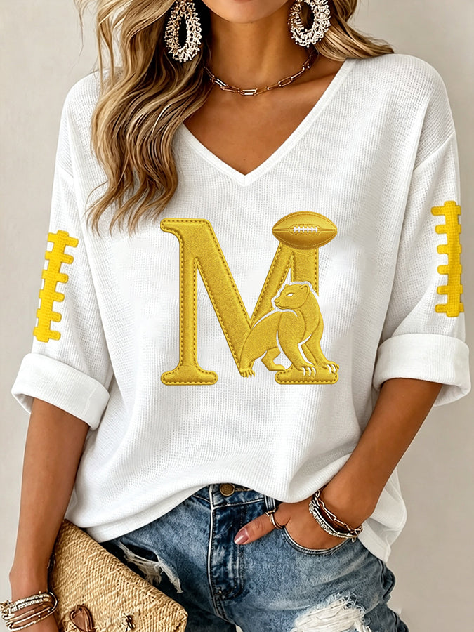 Women'S Football Print Waffle Top