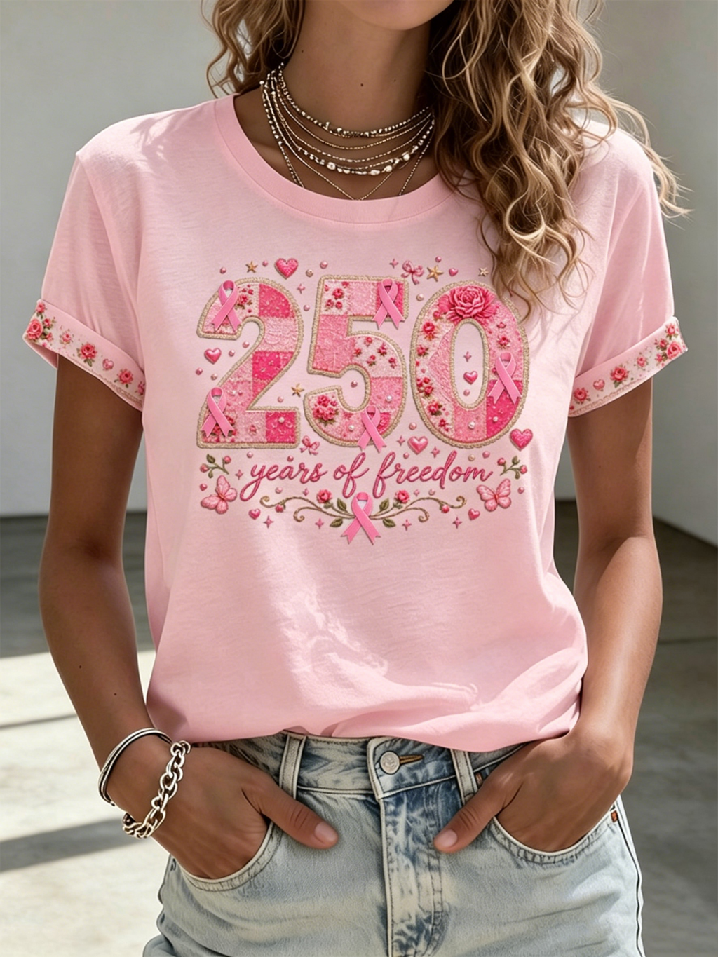 Women'S Breast Cancer Awareness Printed Casual T-Shirt