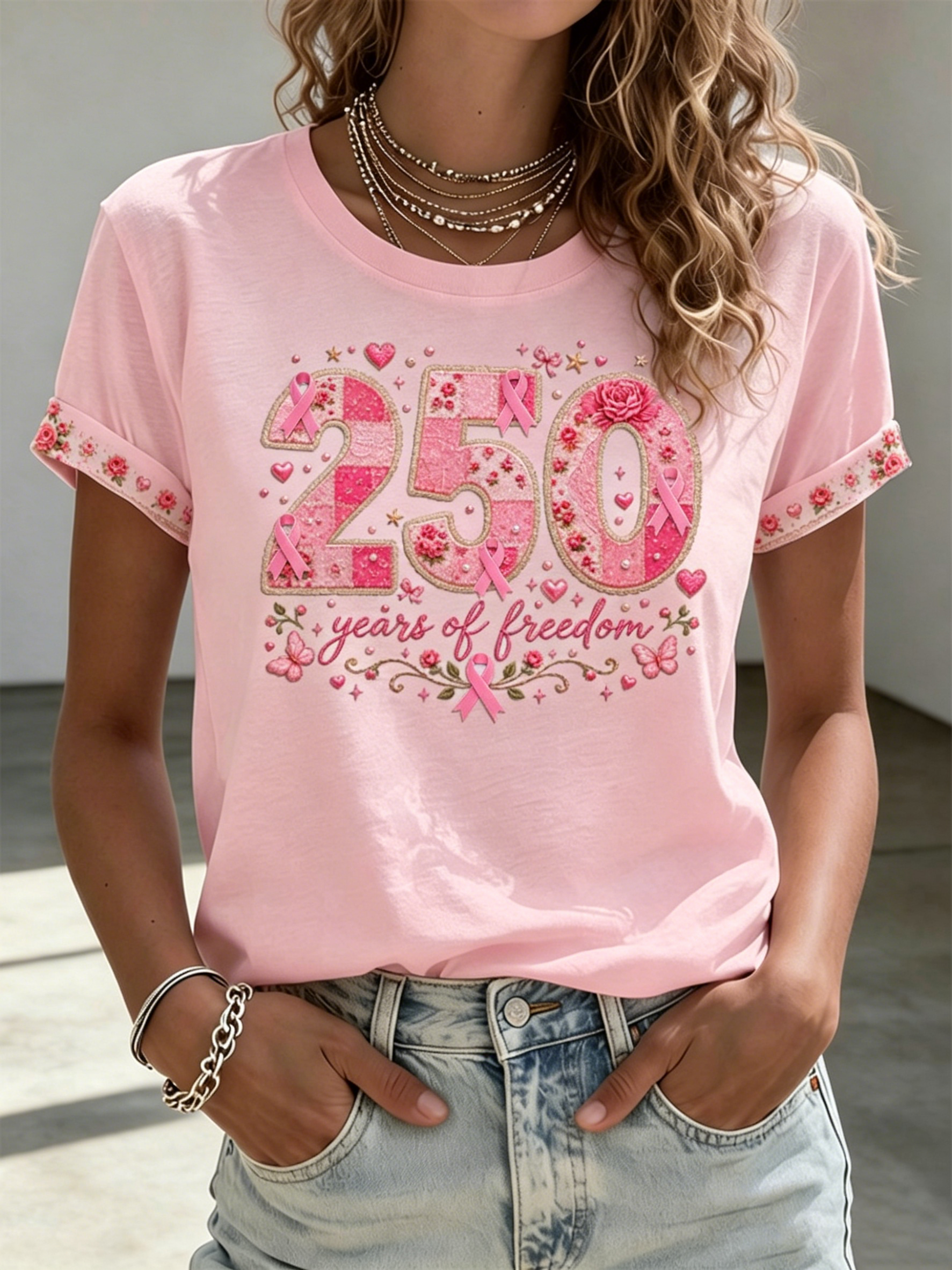 Women'S Breast Cancer Awareness Printed Casual T-Shirt