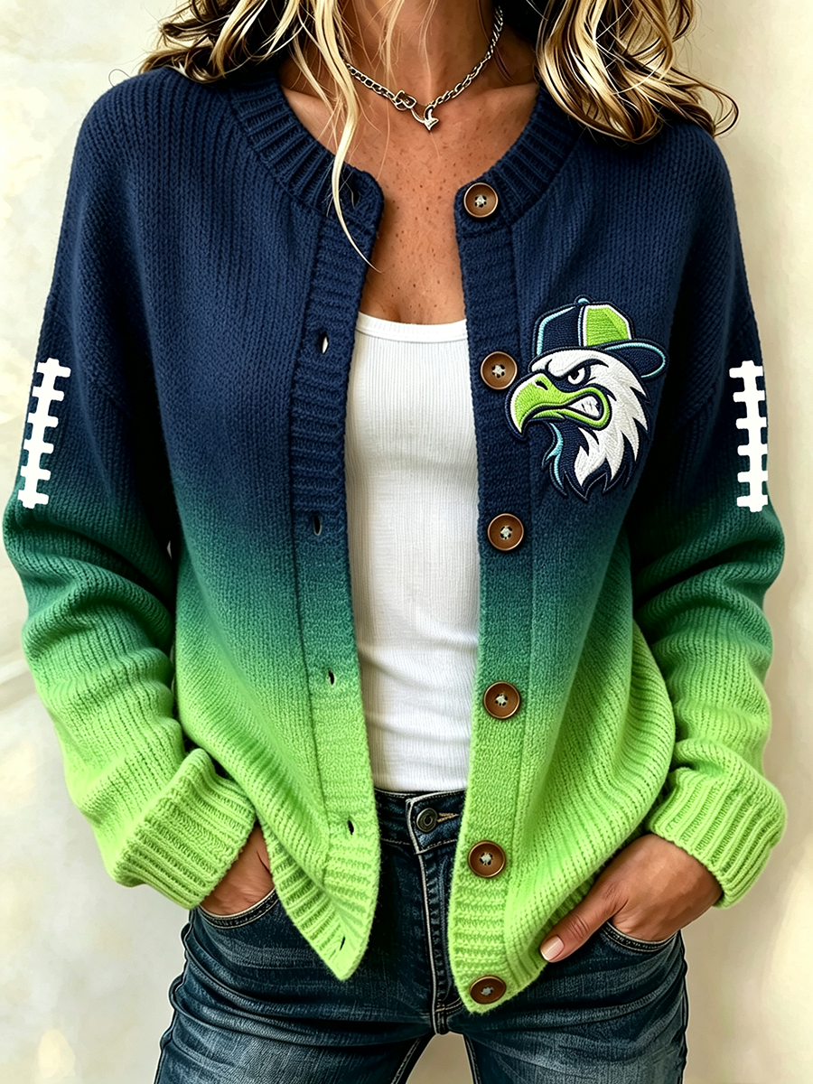 Women'S Football Printed Knitted Cardigan