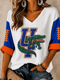 Women'S Football Print Waffle  Top
