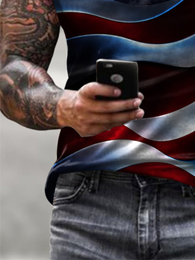 Men's Retro Flag Printed Casual T-shirt