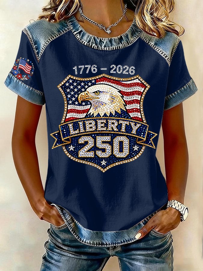 Women's Retro  America 250th Anniversary Eagle Print T-Shirt