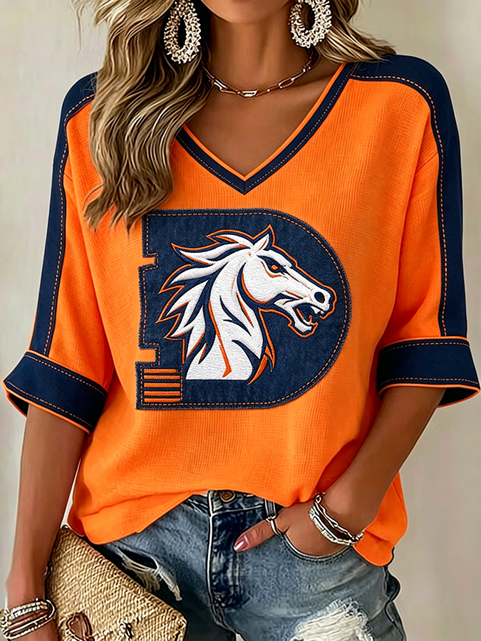 Women'S Football  Print Waffle  Top
