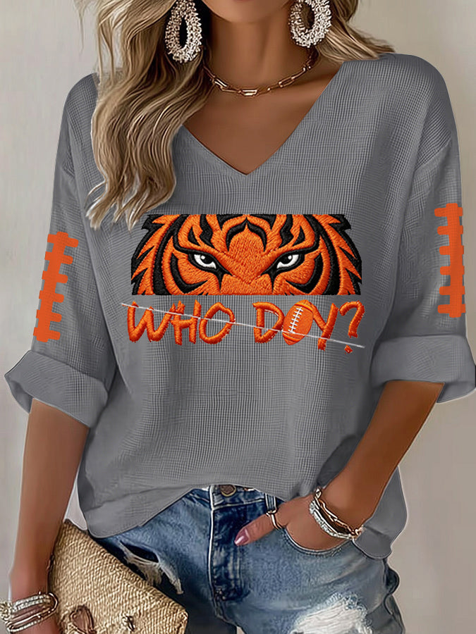 Women'S Football Print Waffle Top