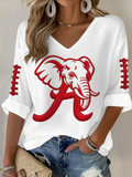 Women'S Rugby Patterned Waffle V-Neck Top