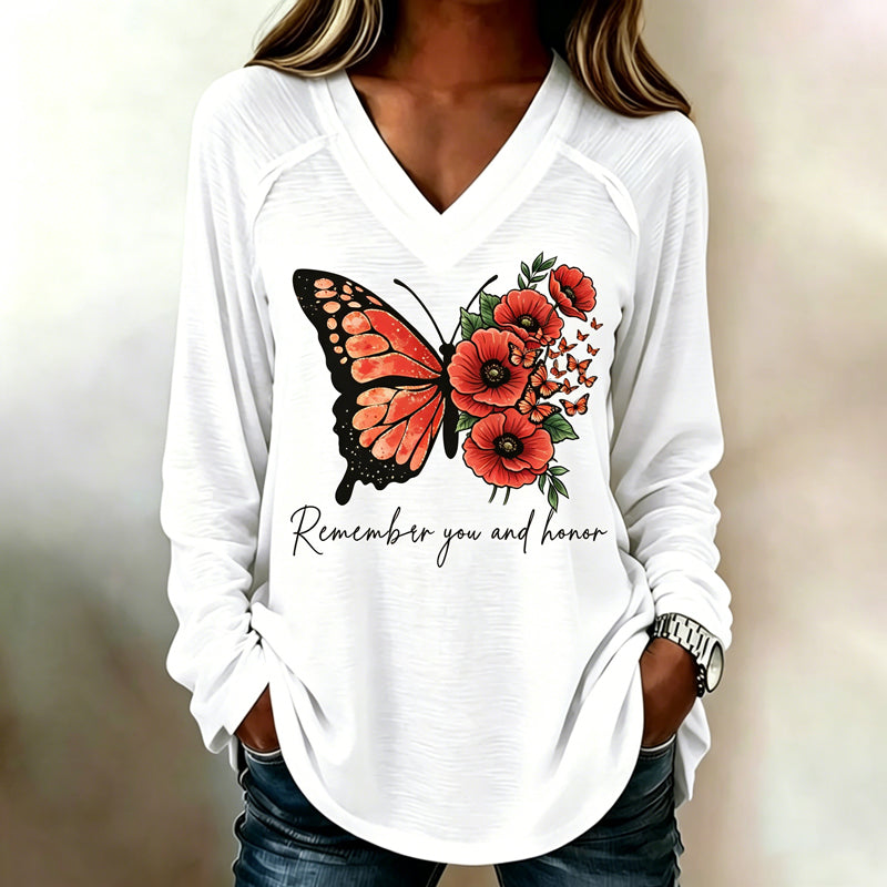 Women's Memorial Day Poppy Art Printed T-Shirt