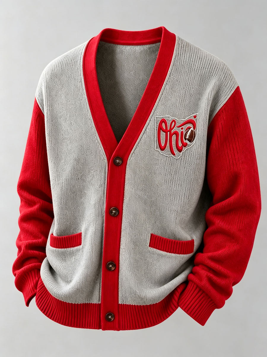 Men'S Casual Football Printed Cardigan