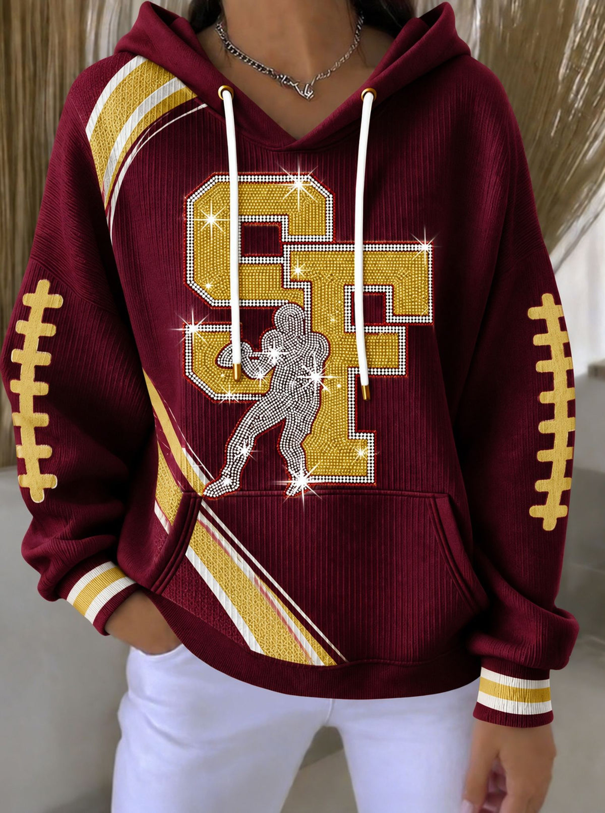 Women'S Football Print Casual Hooded Sweatshirt