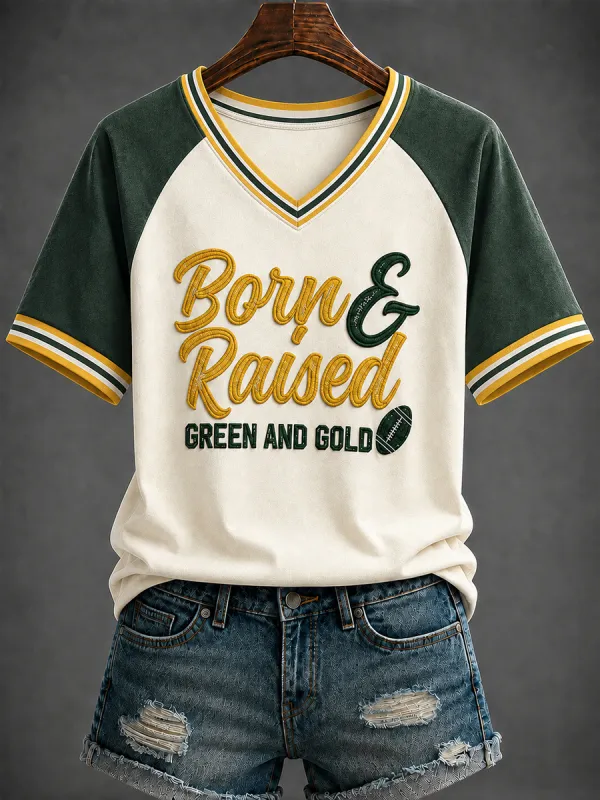 Women's Football Printed V-neck T-shirt