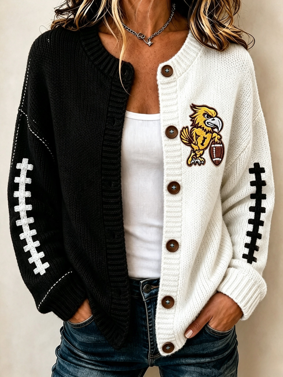 Women's Football Printed Knitted Cardigan
