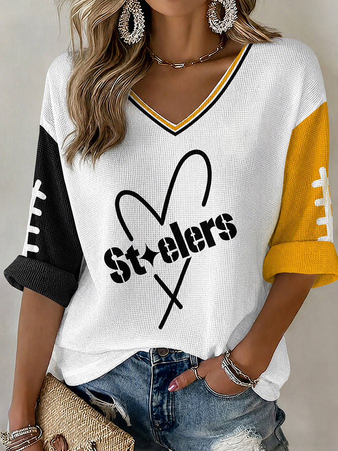 Women's Football Print Waffle Top