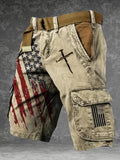 Men's Retro Vacation Business Art American th Print Casual Shorts