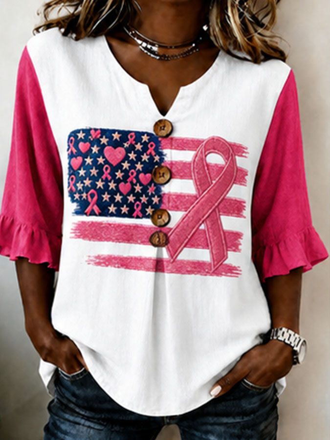 Women'S Casual National Flag Breast Cancer Awareness Propaganda Art Print Top
