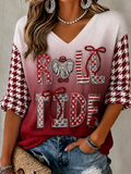 Women'S Rugby Patterned Waffle V-Neck Top