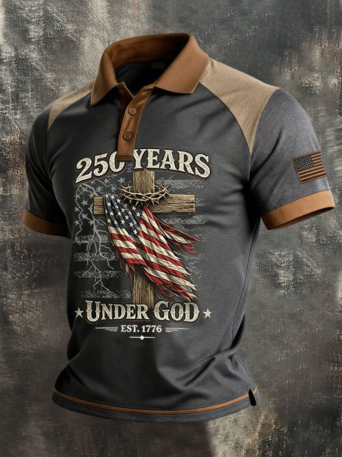 Men'S Retro American Patriots Independence Day 250Th Anniversary Commemorative Lapel Short Sleeved Shirt