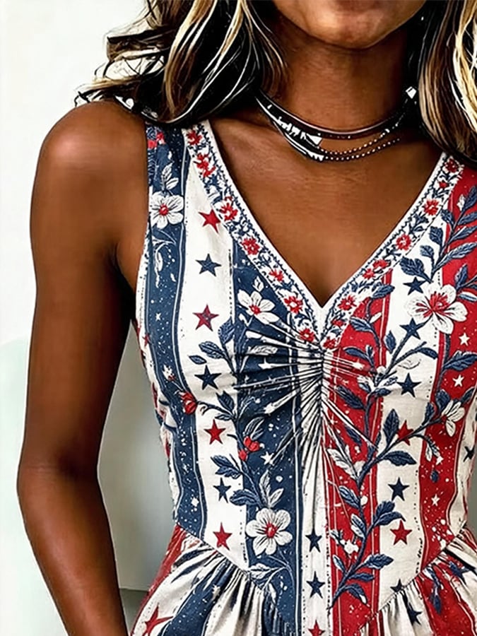 Women's Independence Day Printed Ruched Tank Top