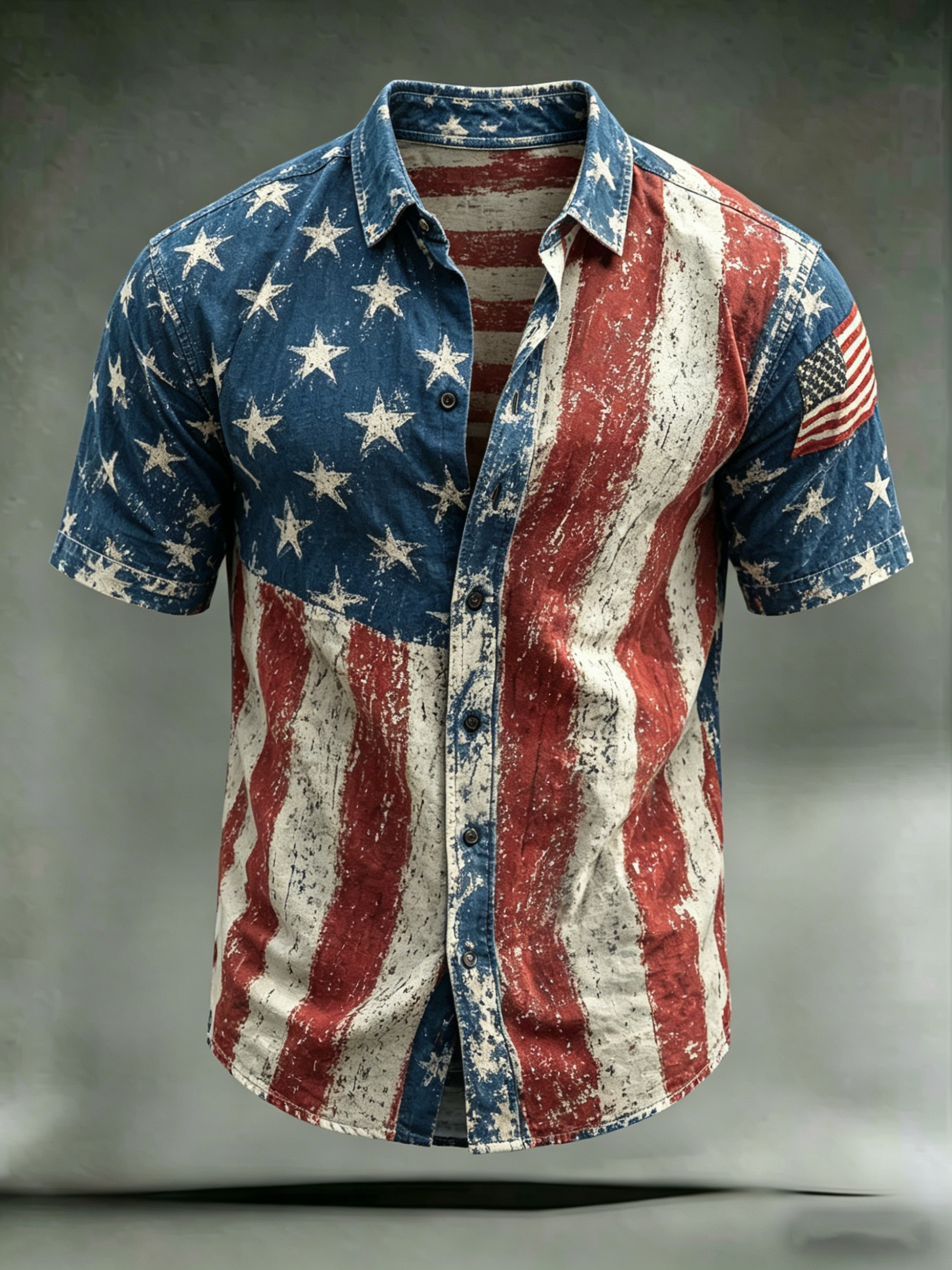 Men'S Casual 250Th Anniversary Commemorative Flag Personalized Printed Lapel Shirt