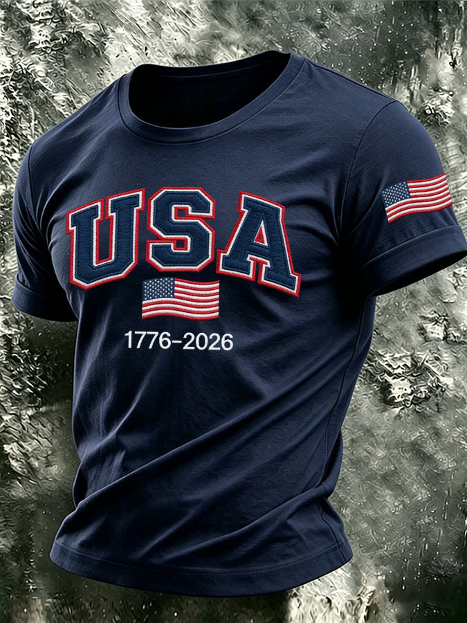 Men's USA 1776-2026 Printed Casual T-shirt