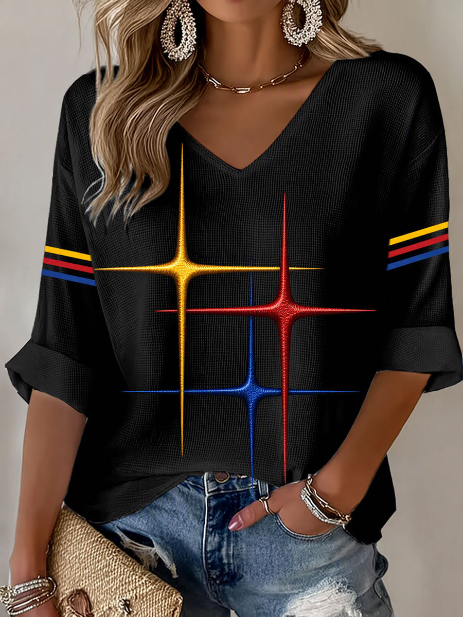 Women'S Football Print Waffle Top