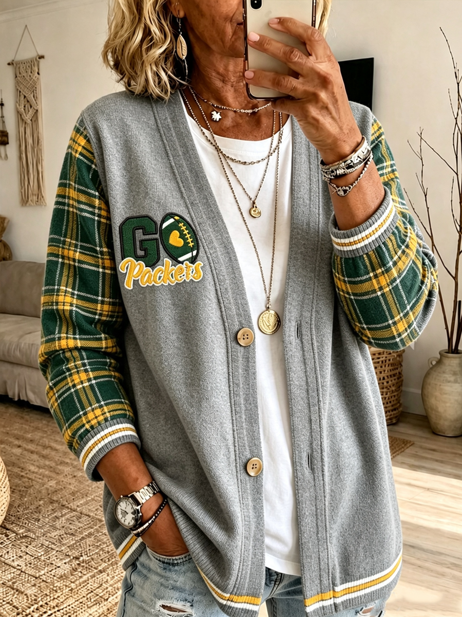 Women'S Football Print Cardigan
