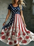Women's Flag Floral Print Round Neck Dress