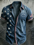 Men'S America Flag Printed Casual Collar Shirt